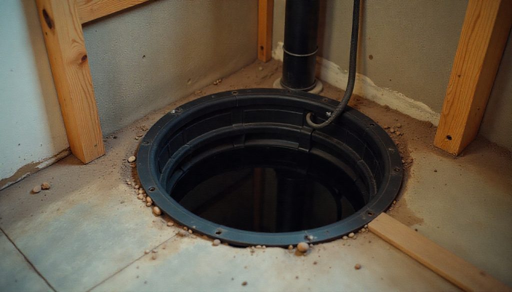 Sump pump installation in basement floor