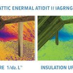 Energy audit report showing before-and-after attic thermal imaging, with green temperature gradients illustrating improved heat retention after insulation upgrade
