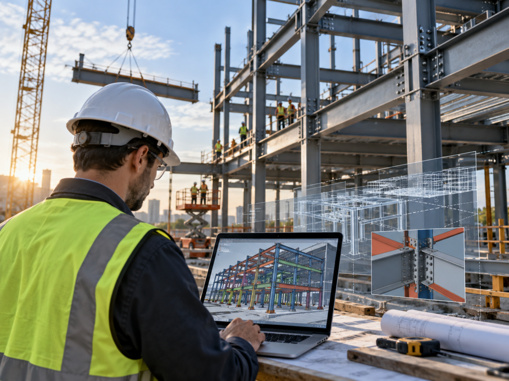 BIM Engineer Overlooking Steel Construction