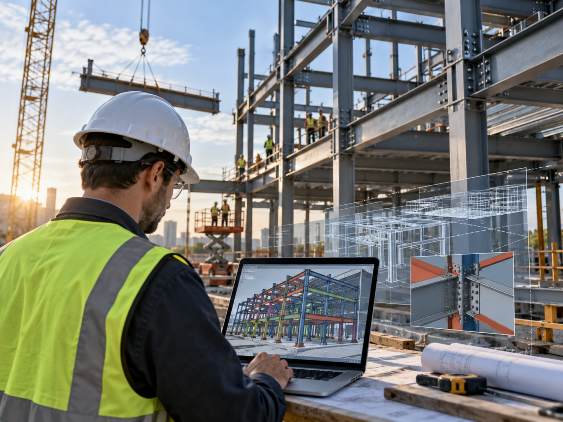 BIM Engineer Overlooking Steel Construction