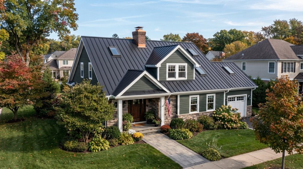 modern home with a well-maintained residential roof